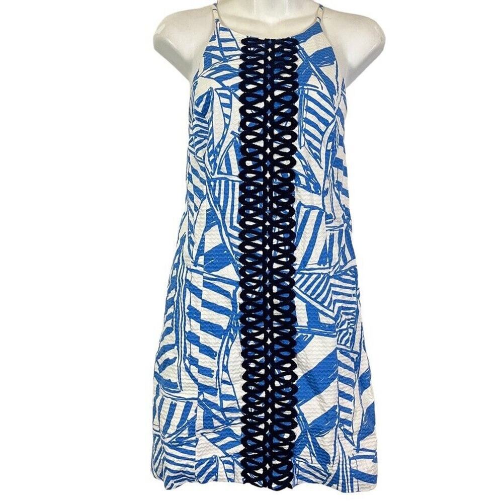 Lilly Pulitzer Annabelle Shift Blue Nautical Mini Sleeveless 100% Cotton Dress 4